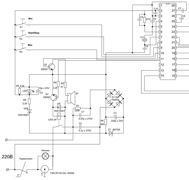 Принципиальная электрическая схема хлебопечки
